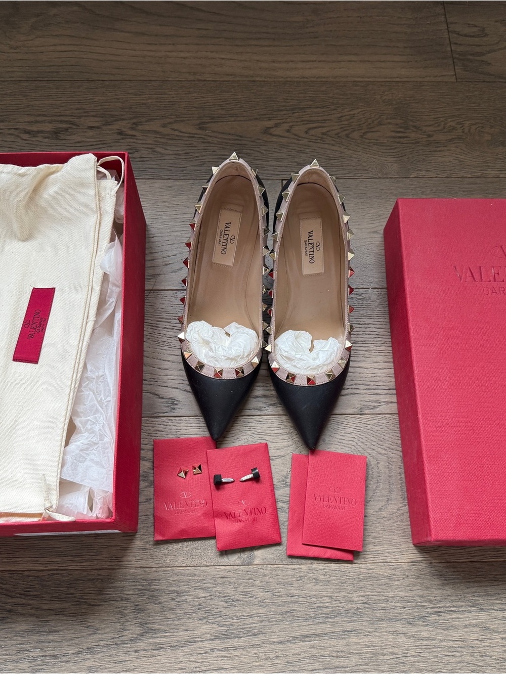 Valentino Garavani Black & Beige Rockstud Heels